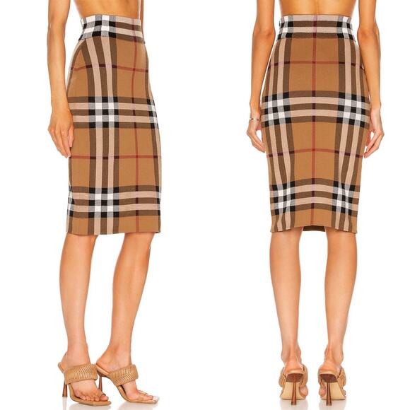 Burberry Kammie Check Skirt in Birch Brown - Picture 1 of 17